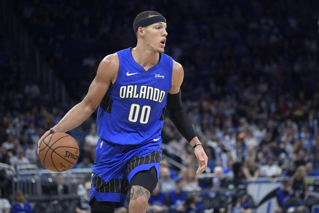 Aaron Gordon Orlando Magic basketball player showing athleticism and focus during game action Wallpaper