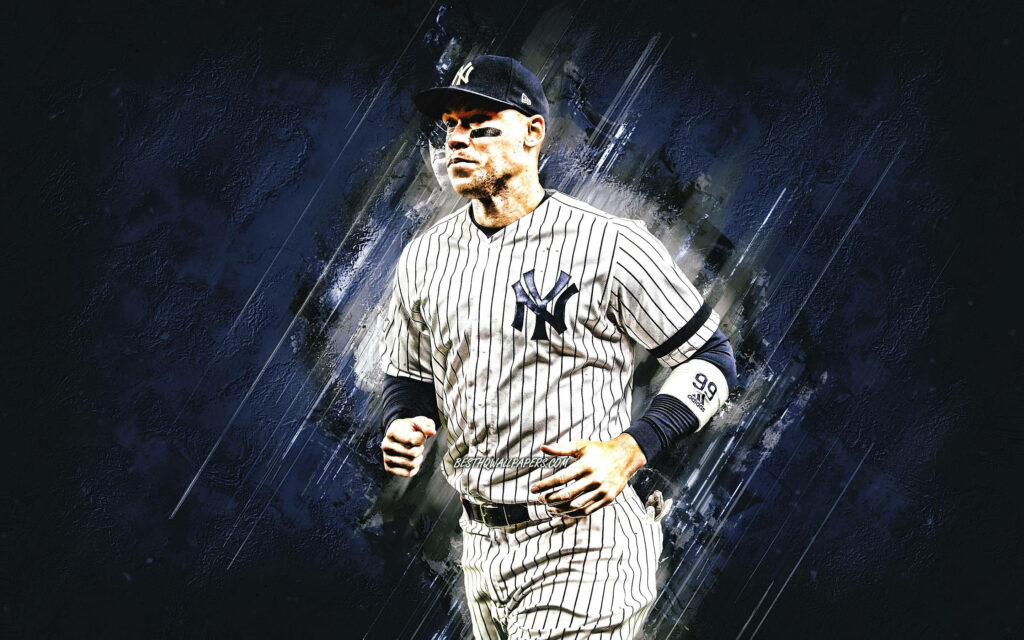 Aaron Judge New York Yankees wallpaper showing intense focus in iconic pinstripe uniform