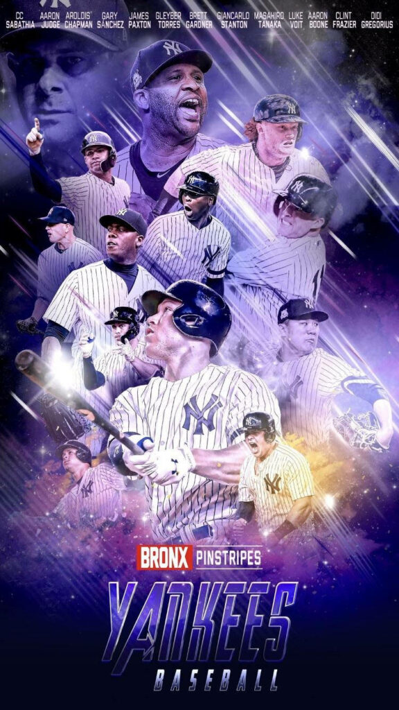 Aaron Judge Yankees poster vibrant collage of New York Yankees players in dynamic action Wallpaper