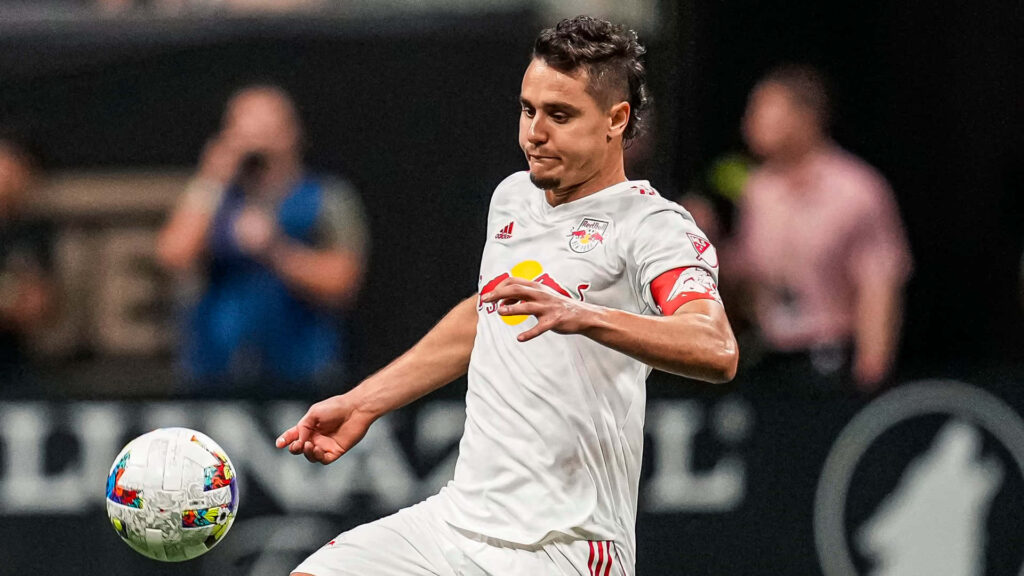 Professional soccer player Aaron Long focused in action for New York Red Bulls dynamic wallpaper