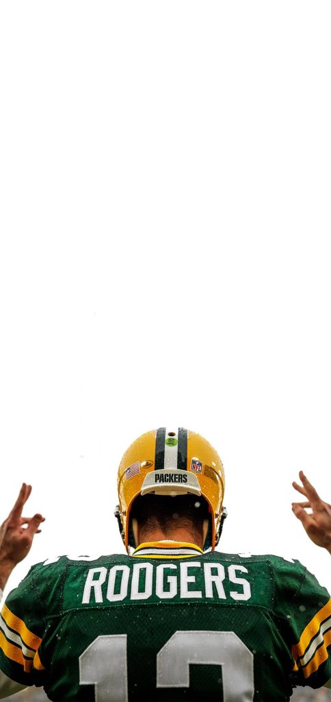 Aaron Rodgers Green Bay Packers wallpaper rear view #12 jersey signature hand sign vibrant background