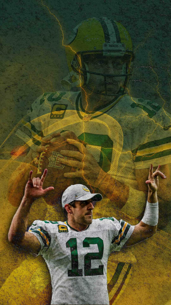 Aaron Rodgers Green Bay Packers wallpaper dynamic action portrait with bold lighting effects