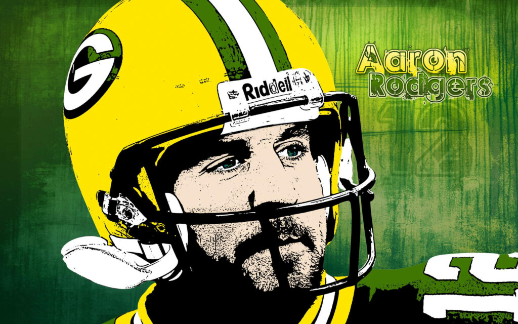 Aaron Rodgers Green Bay Packers wallpaper bold green yellow background iconic quarterback focus
