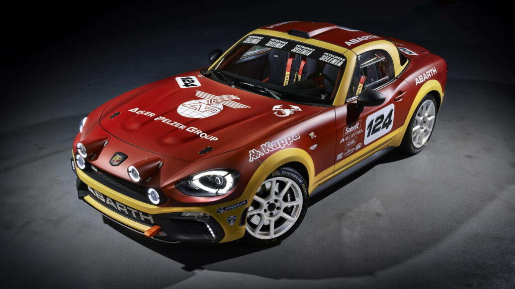 Abarth Racing Car against a Dark Background Wallpaper