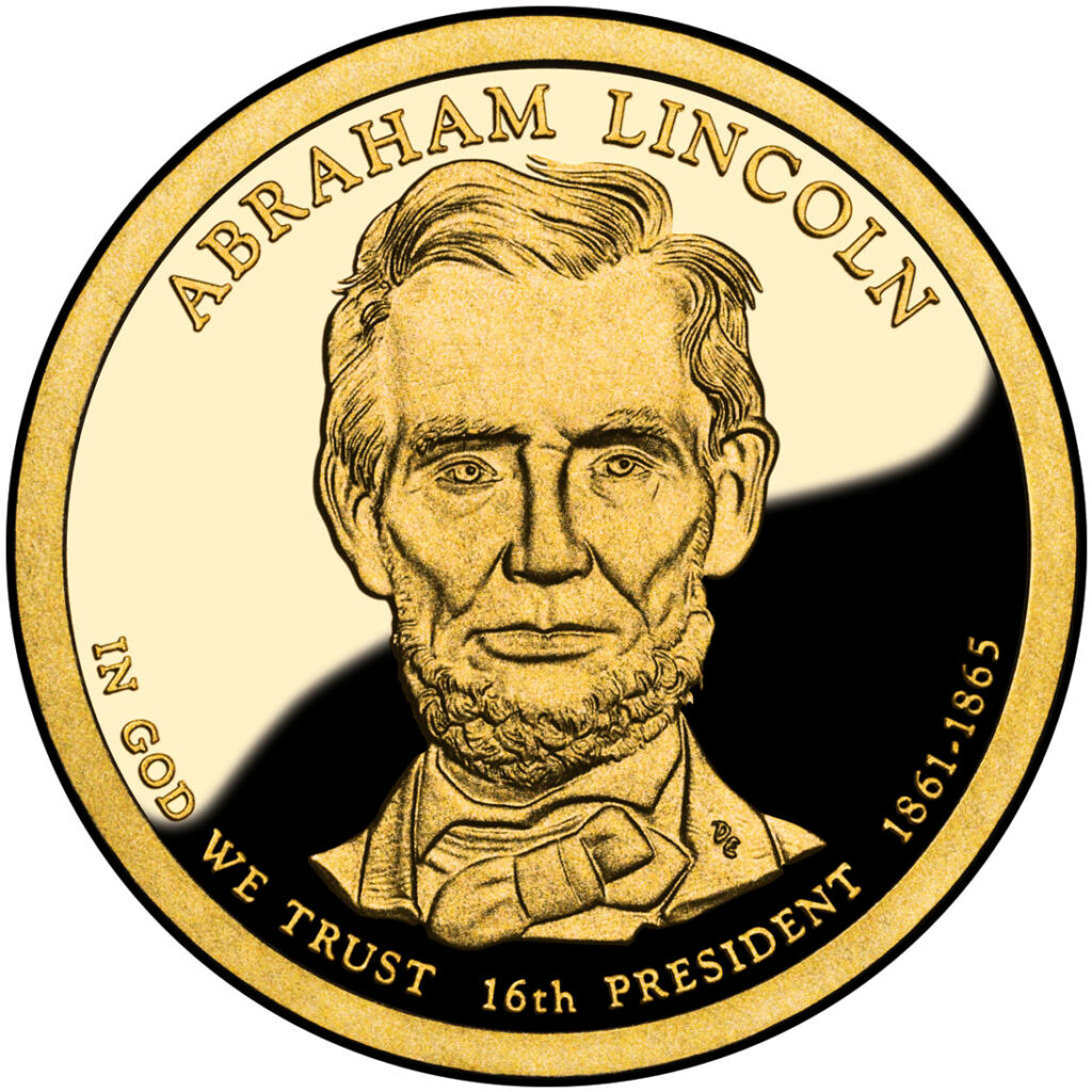 Wallpaper featuring detailed Abraham Lincoln coin design with gold accents honoring 16th US President
