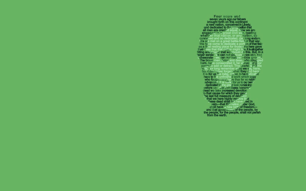 Abraham Lincoln word art portrait made of speech text on green background wallpaper design