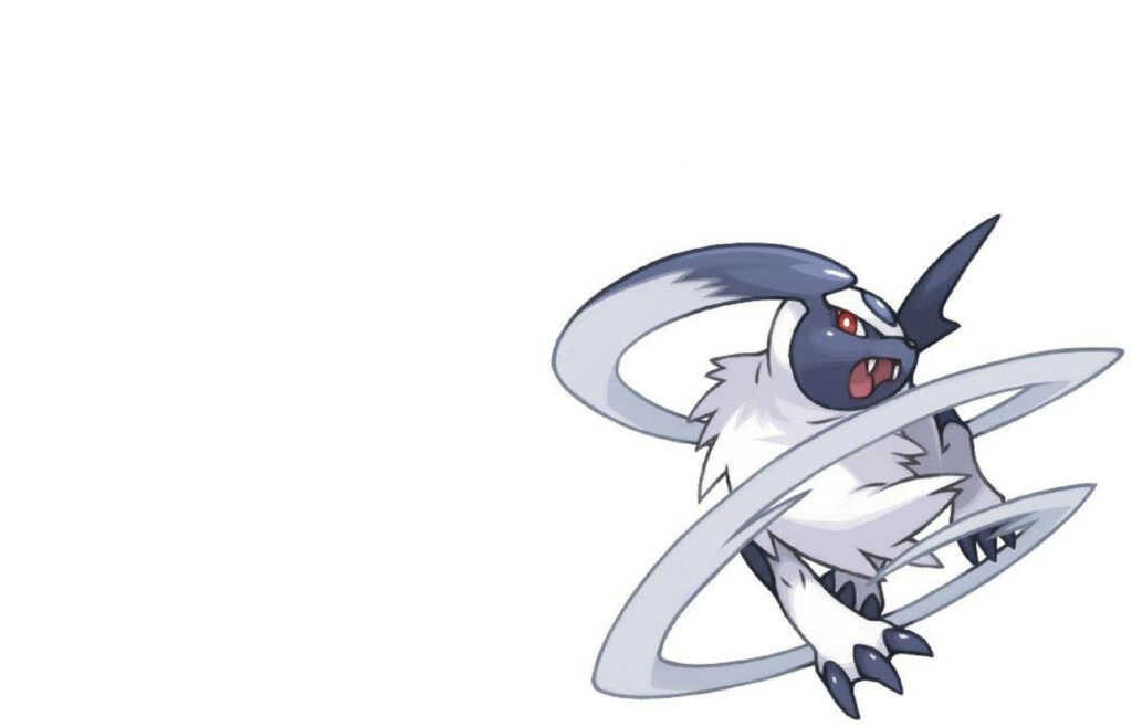 Absol Pokémon mid-attack with swirling energy on white background dynamic wallpaper design