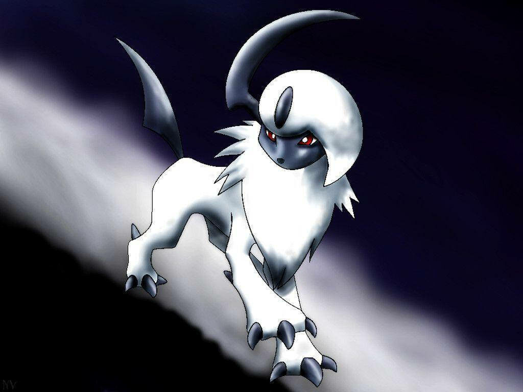 Absol Pokémon stands boldly lit by light against dark swirling background in dynamic wallpaper