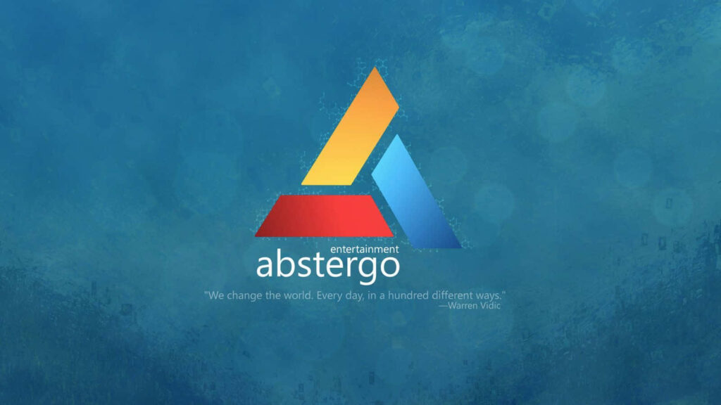 Abstergo Industries logo on textured blue background Assassin's Creed themed modern wallpaper