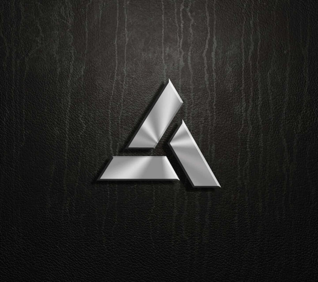 Abstergo Industries metallic logo on textured dark background high-tech corporate wallpaper