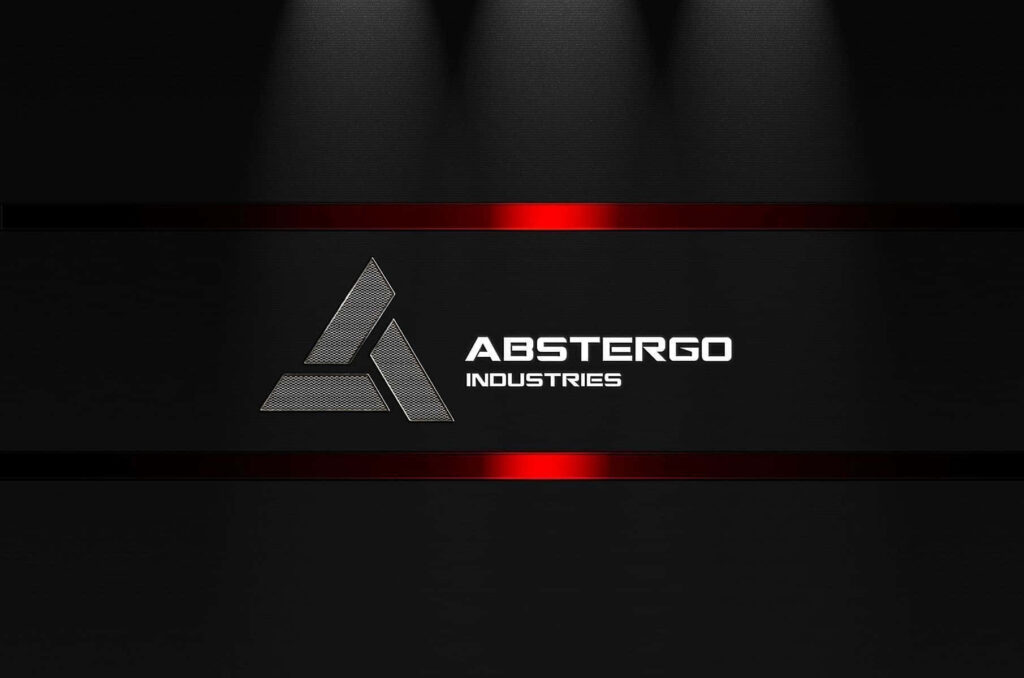Abstergo logo wallpaper with dark futuristic digital background and subtle red highlights