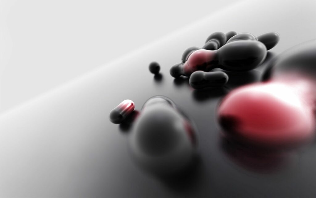 Modern 3D Abstract Wallpaper: Glossy Black & Pinkish-Red Design