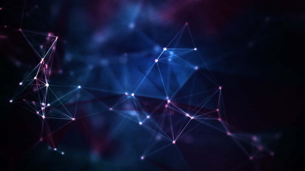 Abstract 3D Network Wallpaper: Blue & Purple Lines on Dark Background