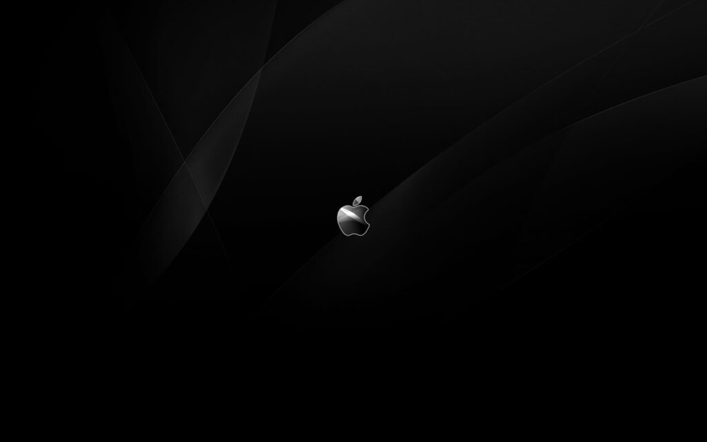 Apple logo HD wallpaper metallic emblem on sleek black background with abstract curves minimalist design
