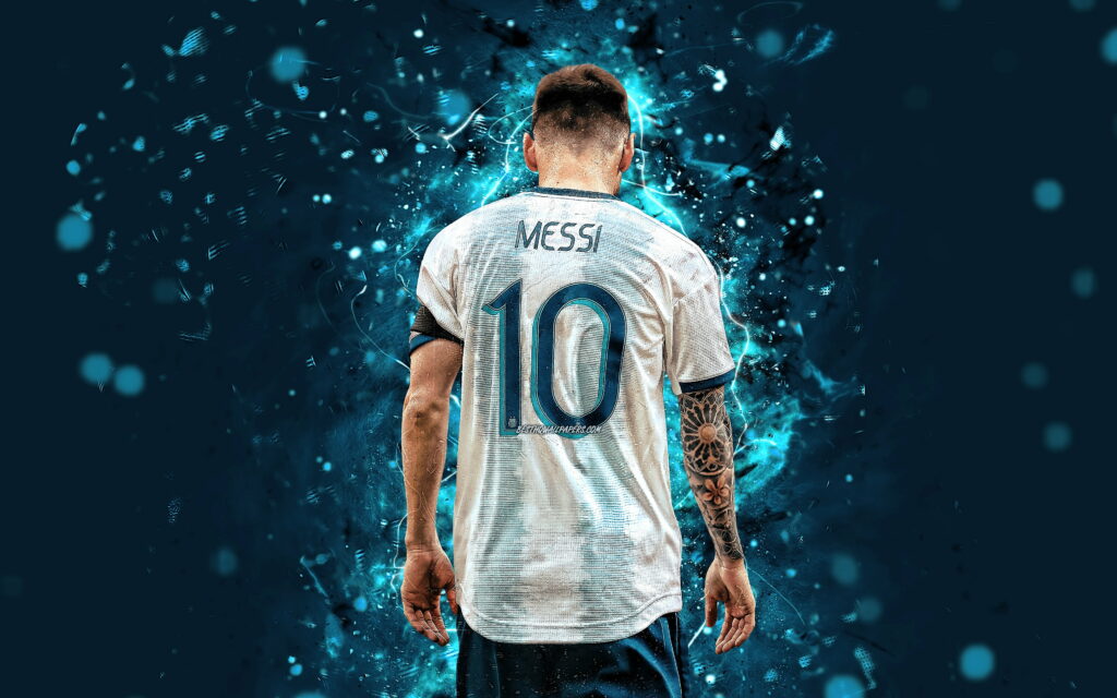 Majestic Abstract: Lionel Messi's Powerful Presence in Argentina's National Football Team Shines in Captivating 4K Wallpaper