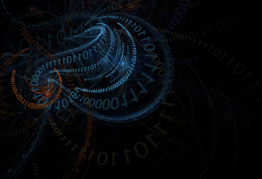 Abstract Binary Code Wallpaper: Blue & Orange Digital Design