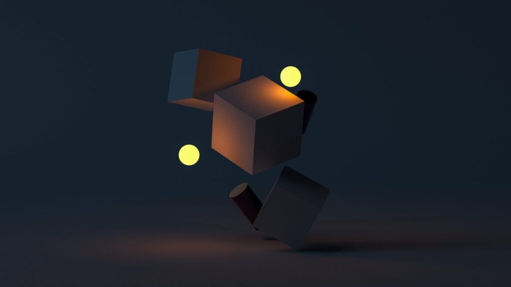 Ethereal Depths: Abstract 3D Black Squares Illuminate the Glare in an Abstraction - 8K Wallpaper