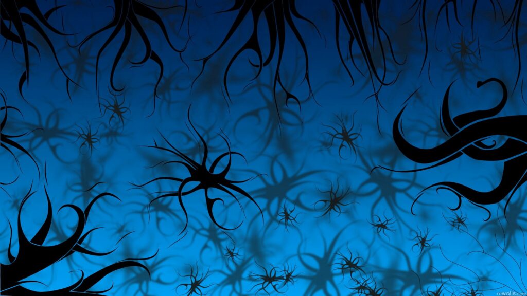 Intricate Black Swirls on Blue Gradient Wallpaper - 1920x1080