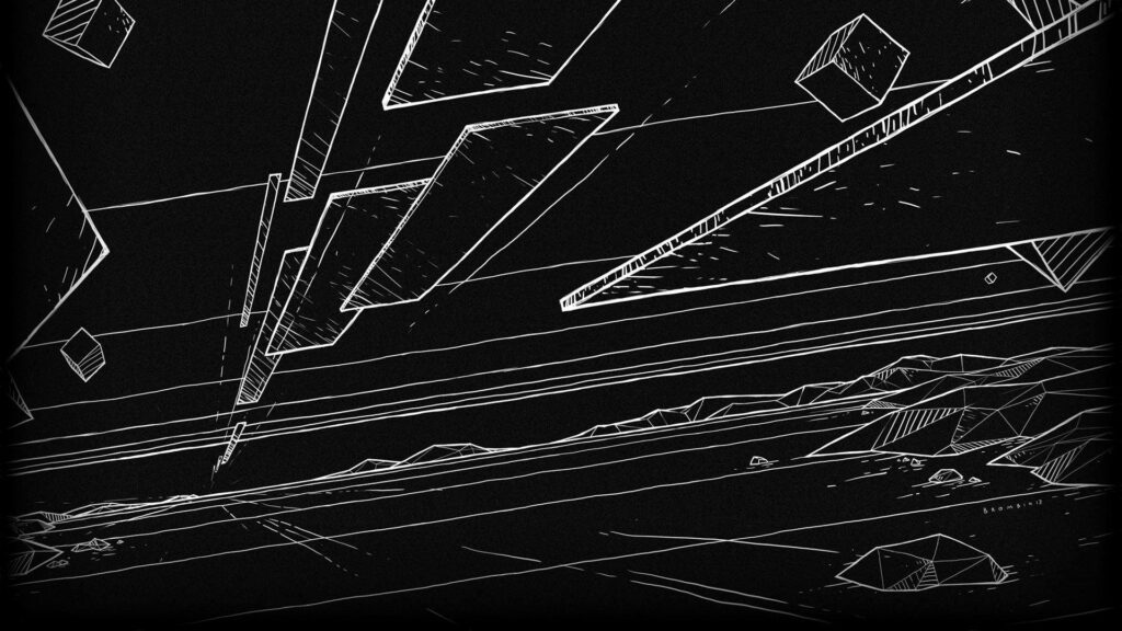 Futuristic Abstract Black Wallpaper with Geometric White Linework