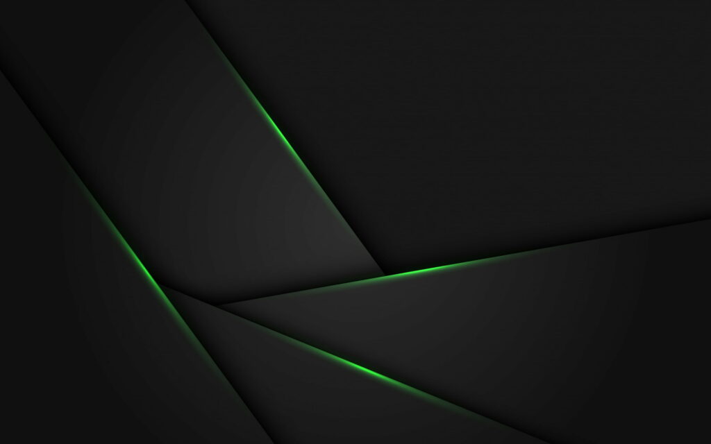 Abstract wallpaper with matte black geometric shapes and glowing neon green edges background