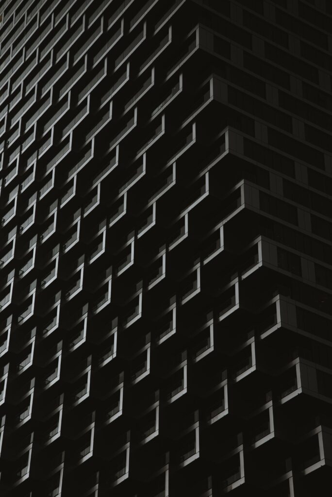Abstract Black and White Building Facade Wallpaper - Geometric Design