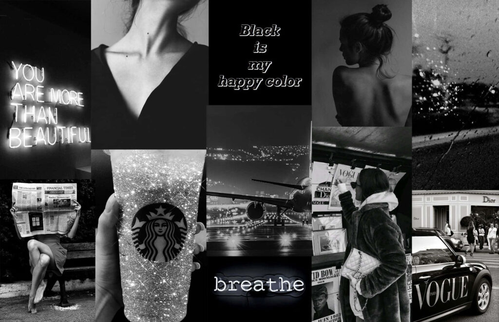 Elegant Black and White Collage Wallpaper with Quote and City Scenes