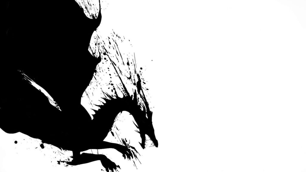 Bold Black and White Dragon Silhouette Wallpaper - Fantasy Background