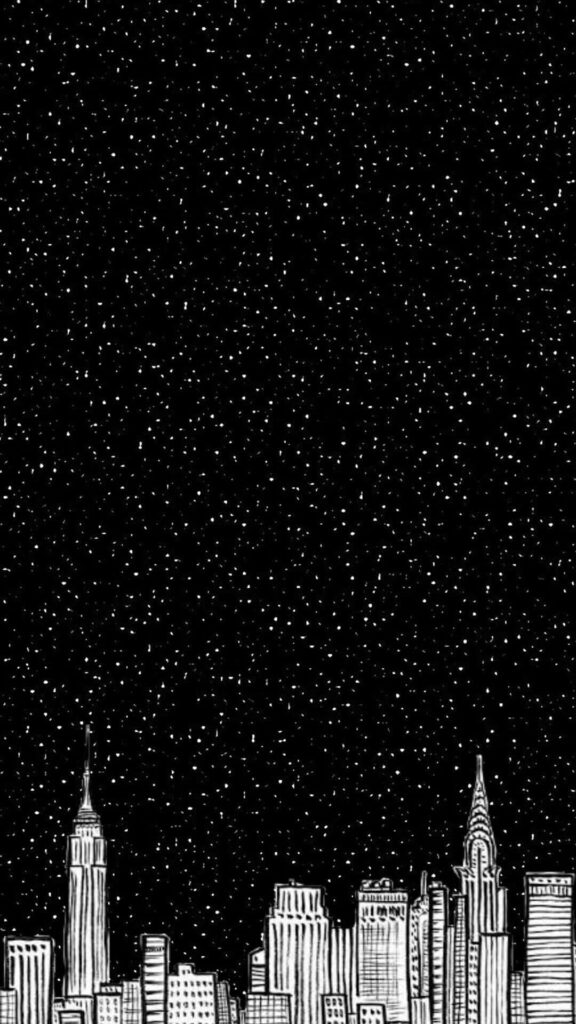 Abstract Black & White Skyline Wallpaper with Starry Night Background