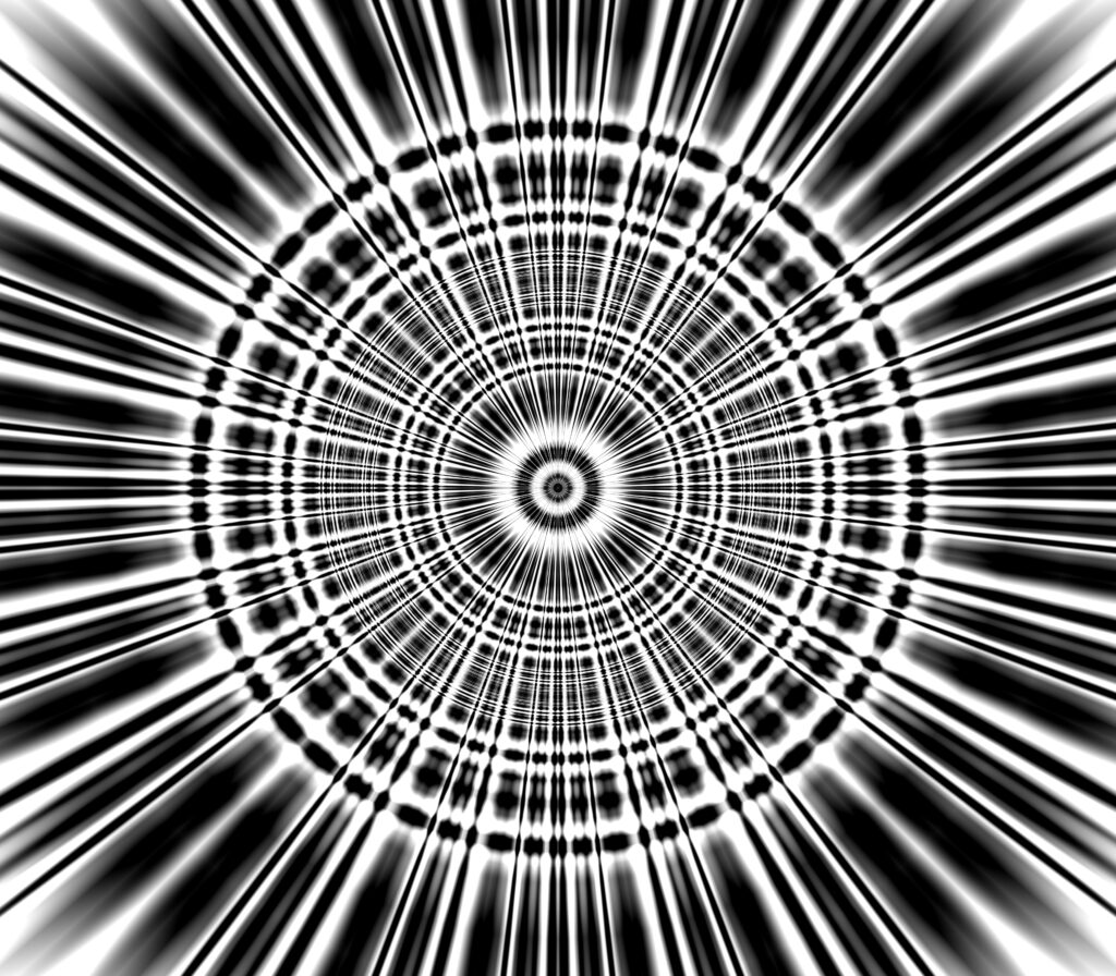 Abstract Black and White Wallpaper with Radial Rays and Circles