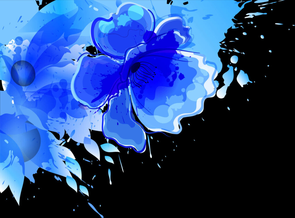 Abstract Blue Floral Wallpaper on Black Background - Dynamic Design