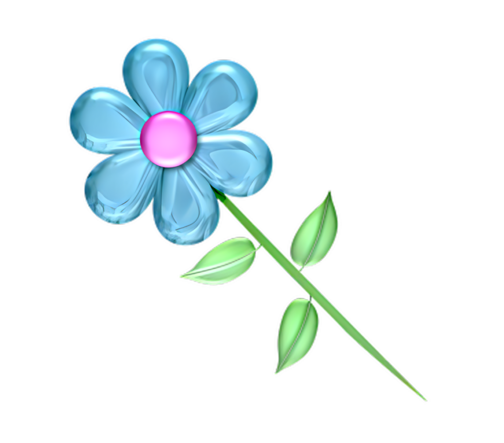 Abstract Blue Flower Wallpaper with Pink Circle & Green Leaves