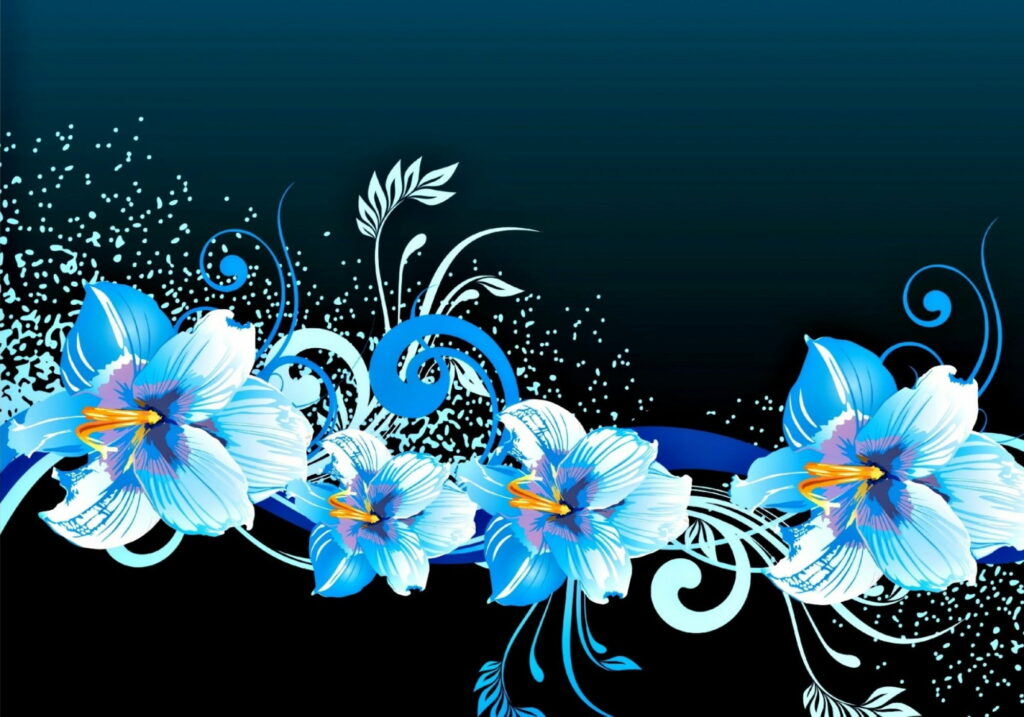 Abstract Floral Bliss: Hibiscus Blooms in Captivating Blue - HD Vector Wallpaper with Textured Black Background