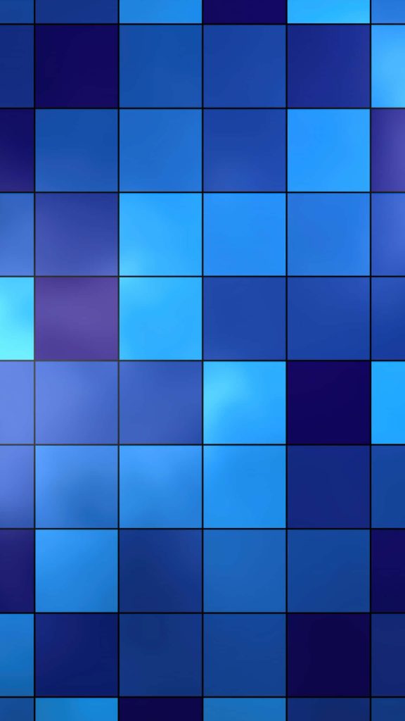 Abstract blue mosaic wallpaper with geometric navy and cyan squares and soft lighting effects