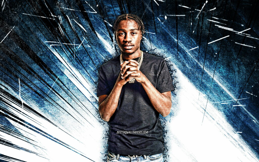 Abstract Celestial Vibes: Lil Tjay Rises as an American Grunge Rap Star Wallpaper
