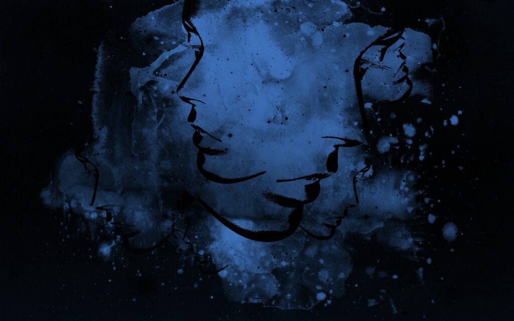 Abstract Blue & Black Human Profiles Wallpaper - Ethereal Design