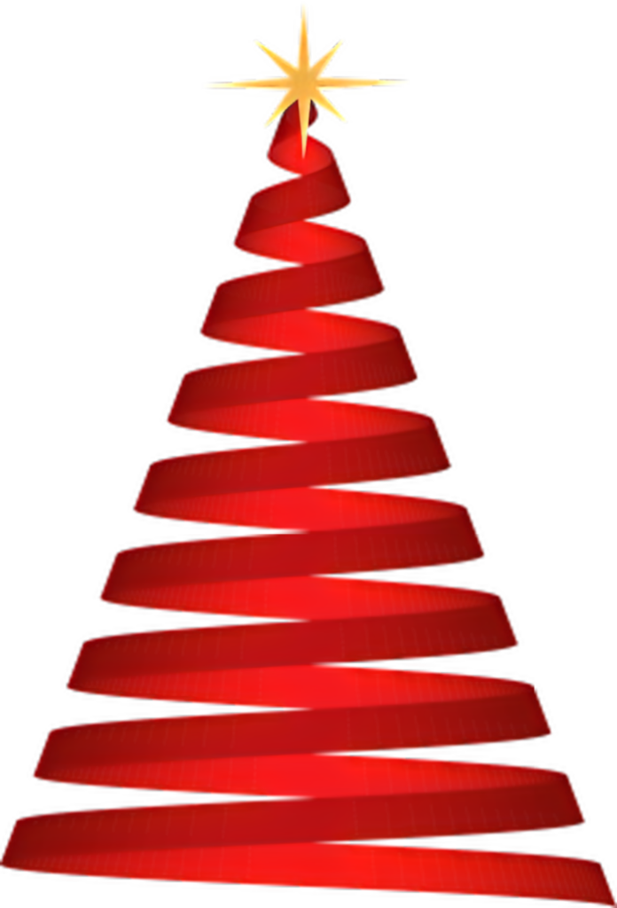Elegant Abstract Christmas Tree Wallpaper with Red Ribbon & Gold Star