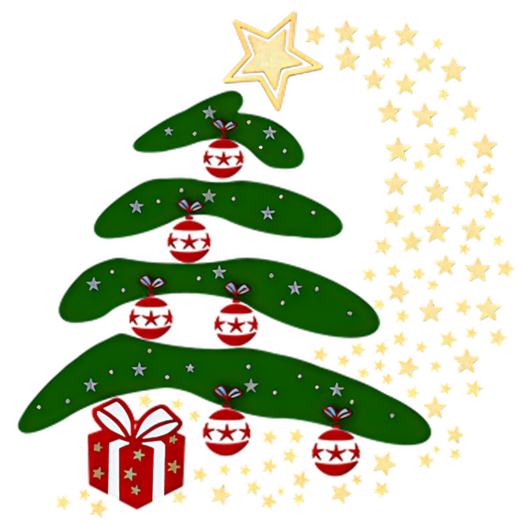 Abstract Christmas Tree Wallpaper with Red Ornaments & Gold Stars