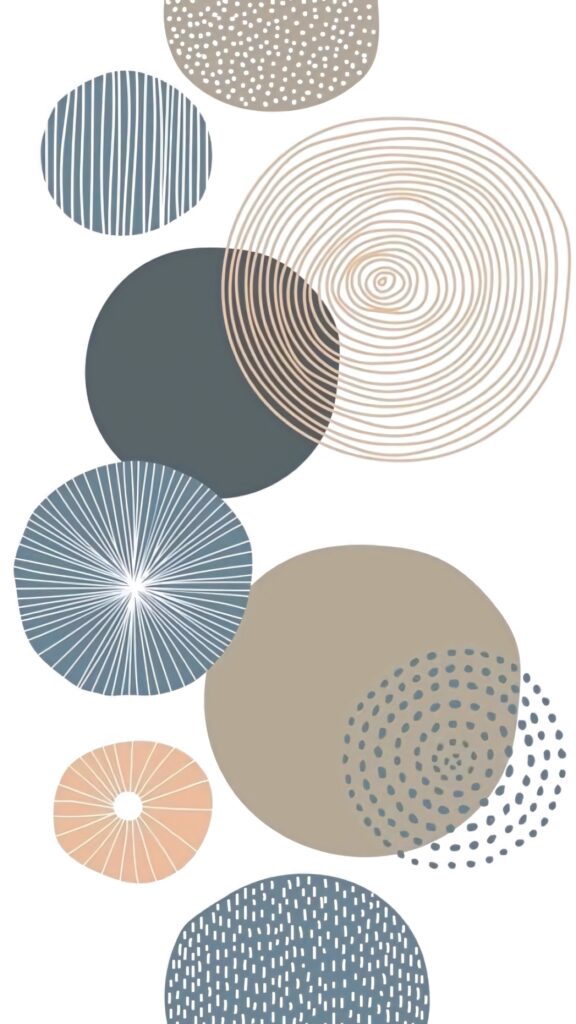 Abstract minimalist wallpaper with overlapping textured circles in gray beige and soft blue tones