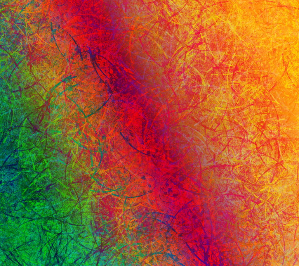 Festive Kaleidoscope: Vibrant Abstract HD Wallpaper with Colorful Confetti on a Green, Red and Orange Background