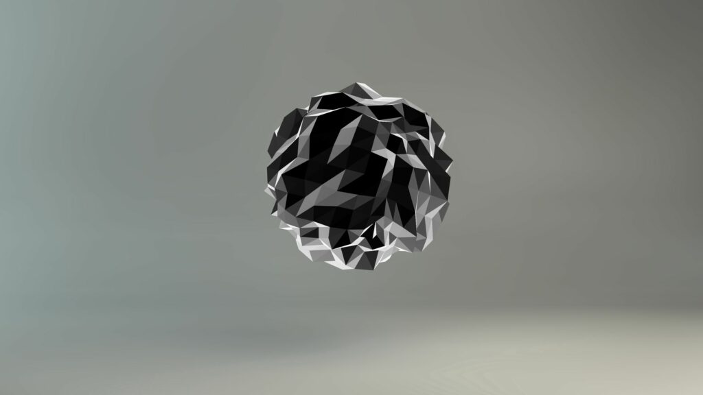 Abstract Crumpled Geometric Ball Wallpaper - Black & White Gradient