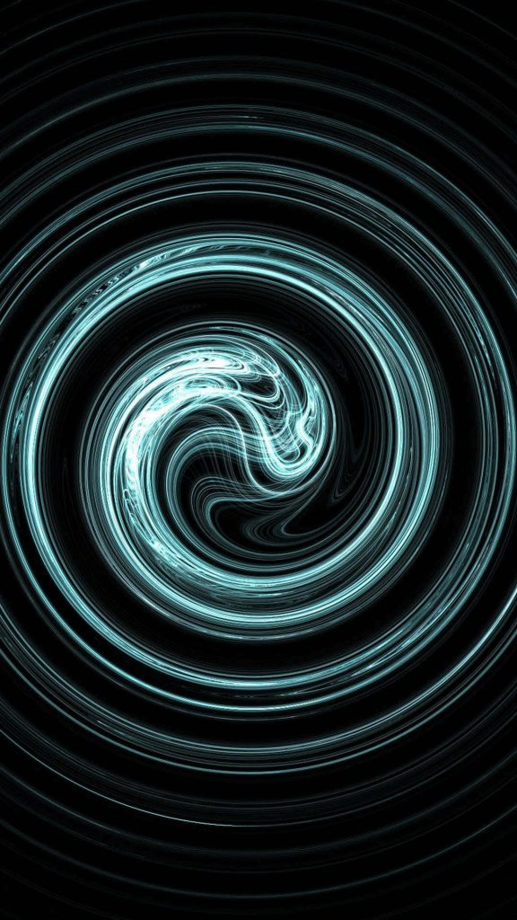 Abstract glowing cyan vortex iPhone wallpaper on black background for Plus Display screens
