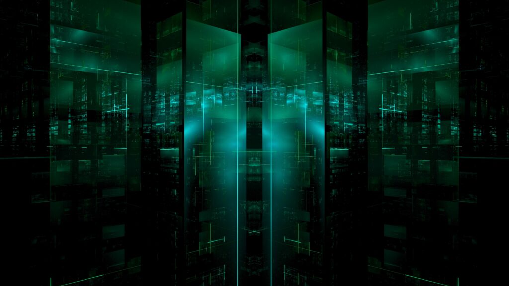 Dark Green Abstract Wallpaper: Intricate Squares & Depth Design