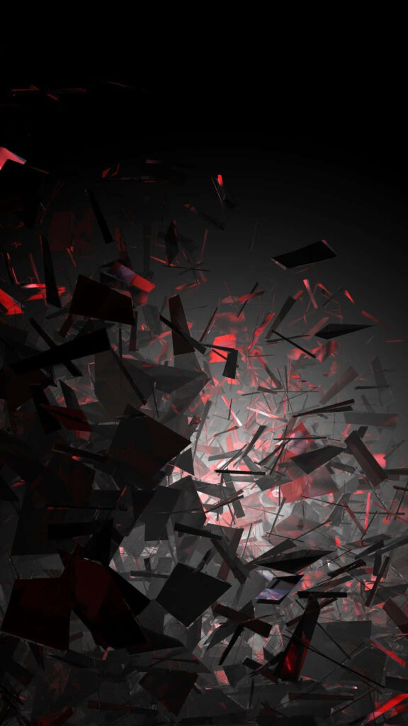 Chaotic Abstract Wallpaper: Dark Shattered Shapes with Red Highlights