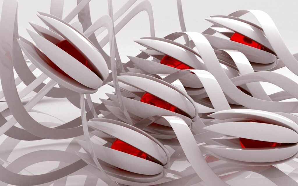 Abstract Floral Wallpaper: White Petals & Red Centers - 1920x1200