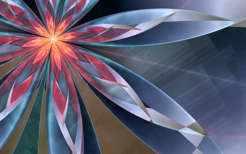 Abstract Flower Wallpaper: Layered Petals in Red, Blue & Cream