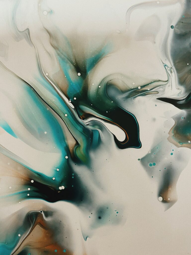 Fluid Abstract Wallpaper: Dynamic Teal, White & Beige Design