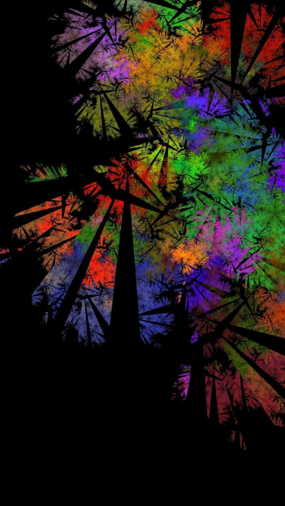 Nature's Kaleidoscope: Captivating Tree Silhouettes in Vivid Colors Enhancing Your Iphone Vibe Wallpaper