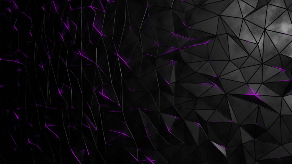 Abstract 3D matte black geometric triangles with neon purple light strips QHD wallpaper background