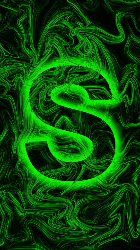 Glowing Abstract Fusion: Vibrant Green Letter S with Flowing Colors & Radiant Lines - Captivating HD Phone Wallpaper Background