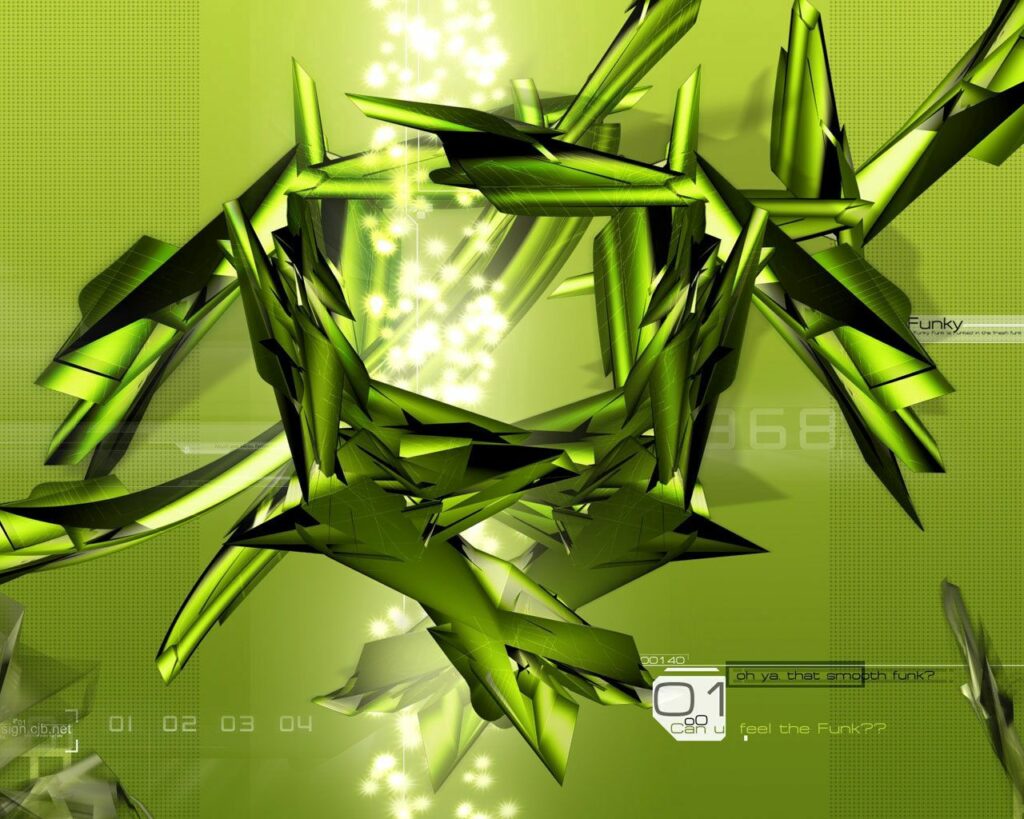 Intricate Green Metallic Wallpaper with Digital Text on Luminous Background